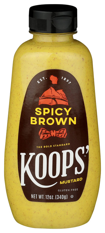 Koops' Spicy Brown Mustard - Spicy Mustard, Gluten-Free, Kosher, Made in USA, From Quality Mustard Seeds, Delicious and Bold Fla