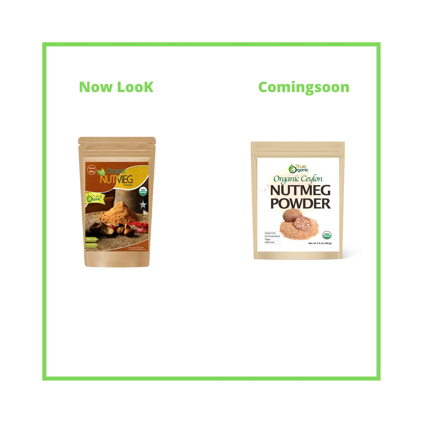 True Organic Ceylon Nutmeg Powder, Premium Grade, Usda & Kosher Certified, Gluten Free, Pure Ceylon Premium Quality, Ground 3.5