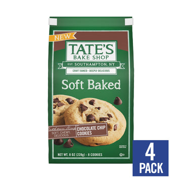 Tates Bake Shop Soft Baked Cookies, Chocolate Chip, 4 Bags, Brown