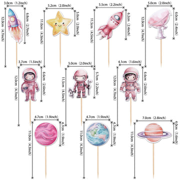 40 Pcs Astronaut Cupcake Toppers - Space Girl, Star, Rocket, Planet, Earth, Cake Decorations For Space Theme Gender Reveal Baby