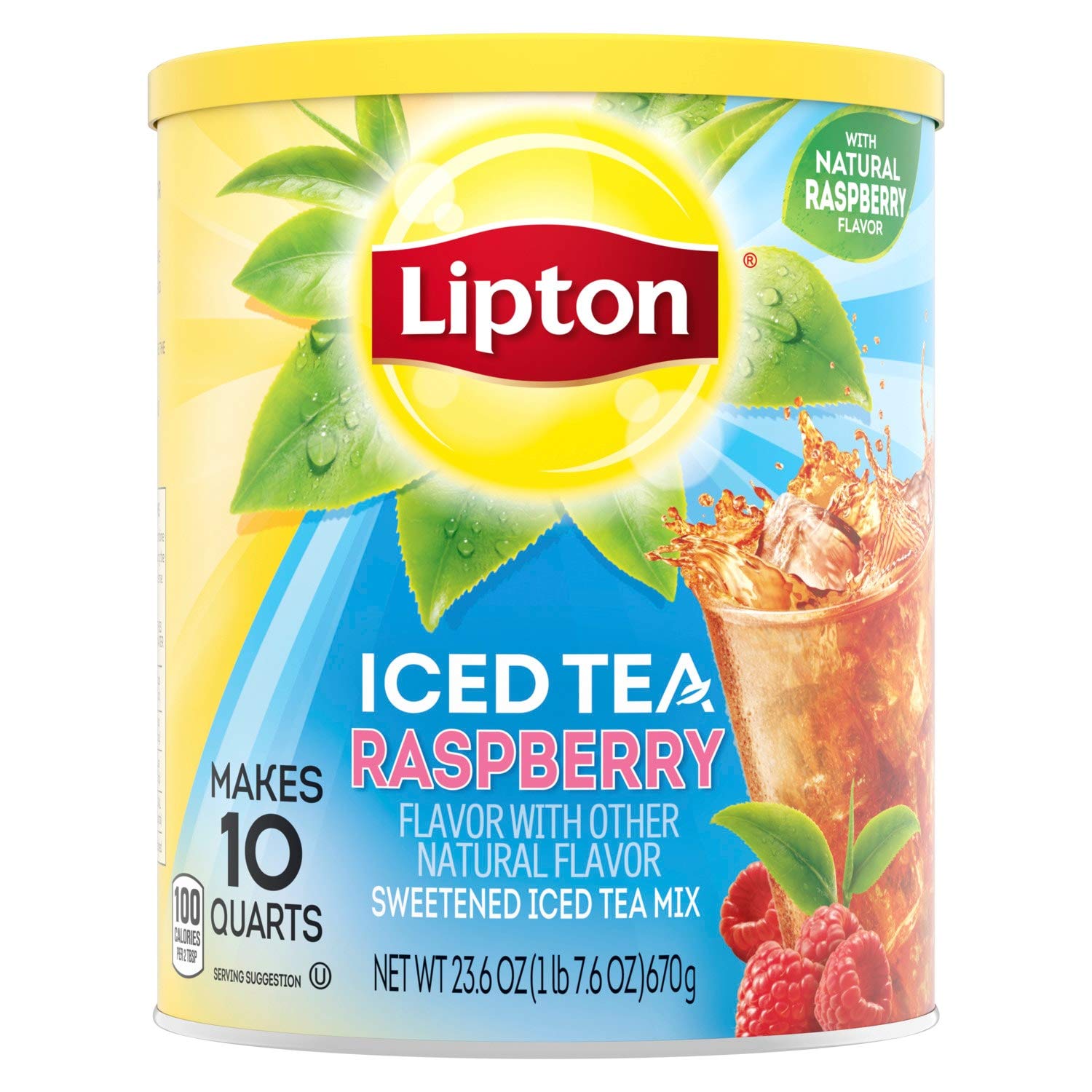 Lipton, Sweetened Instant Tea, Wild Raspberry, 23.6Oz Canister (Pack Of 2)