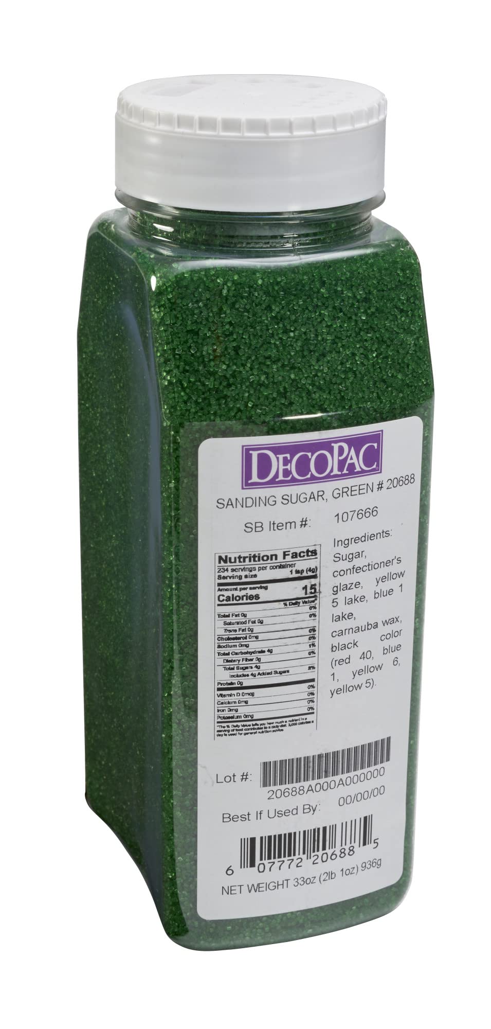 DecoPac Sanding Sugar, Green Edible Sugar Sprinkles, Edible Sanding Sugar in Handheld Container, Sugar Sprinkle Mix For Celebrat
