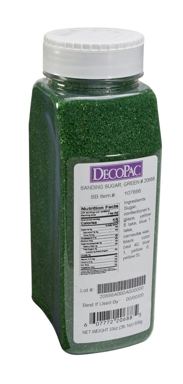 DecoPac Sanding Sugar, Green Edible Sugar Sprinkles, Edible Sanding Sugar in Handheld Container, Sugar Sprinkle Mix For Celebrat