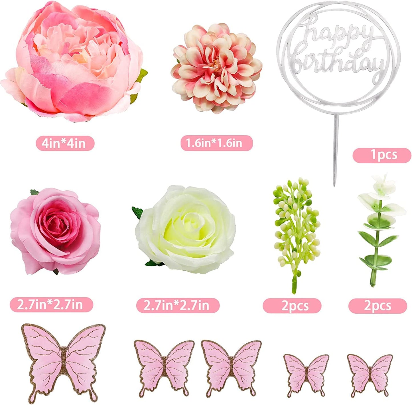 Lukinuo 14 Pcs Boho Flower Cake Topper, 3D Birthday Cake Leaf Decoration Gold Flower Cake Topper Flower Wedding Cake Topper Boho