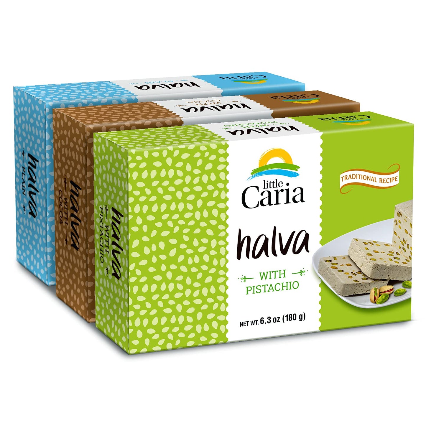 Little Caria Traditional Halva | Variety | 6.3 ounces each | Vegan, Gluten-free Mediterranean Dessert
