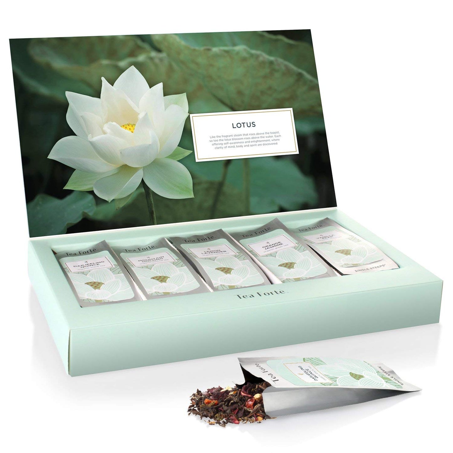 Tea Forte Single Steeps Loose Leaf Lotus Tea Sampler, Assorted Variety Tea Box, Serve Pouches,15 Count (Pack Of 1)