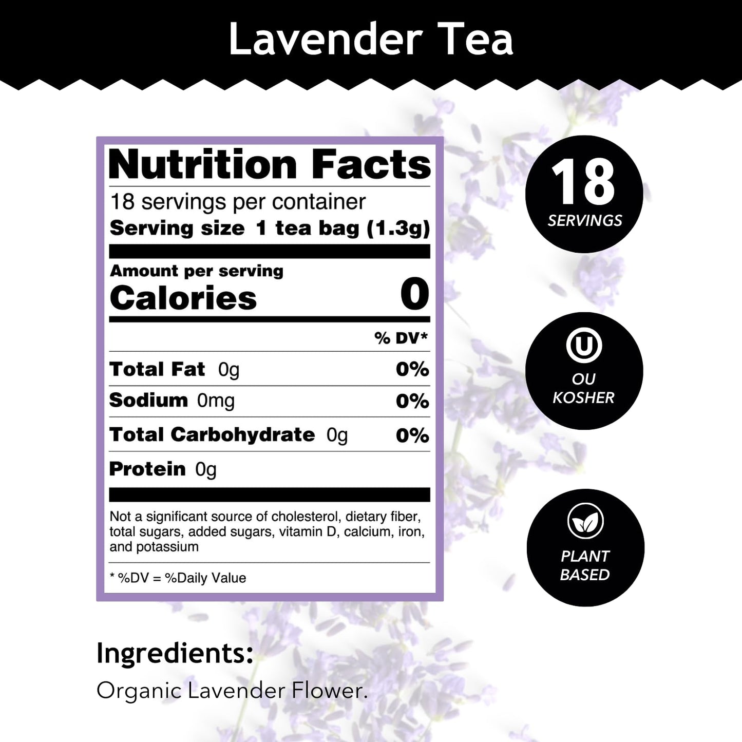 Buddha Teas Organic Lavender Tea - Ou Kosher, Usda Organic, Ccof Organic, 18 Bleach-Free Tea Bags