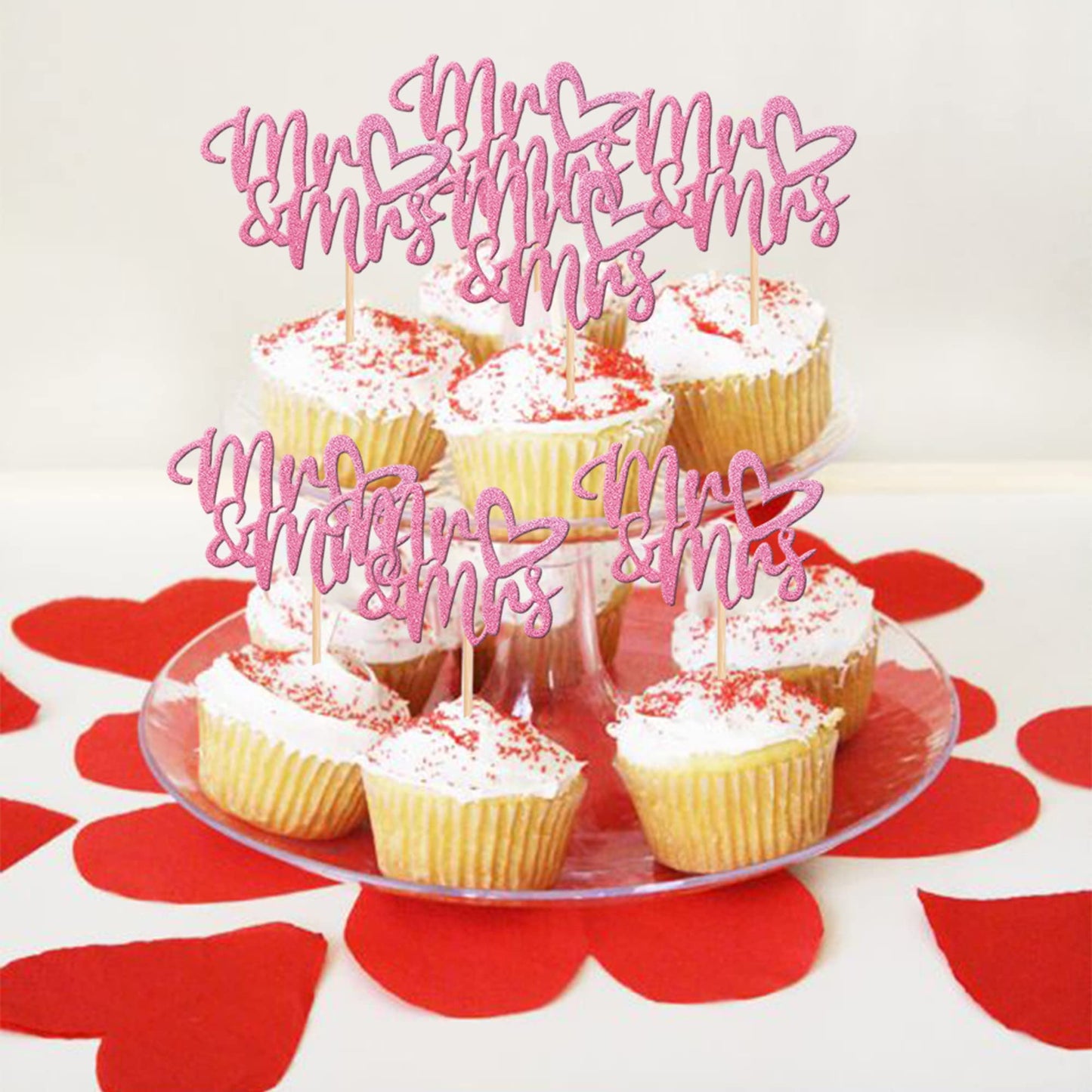 36 Pcs Mr & Mrs Cupcake Toppers With Love Heart Wedding Engagement Cupcake Picks For Bridal Shower Engagement Theme Party Cake D