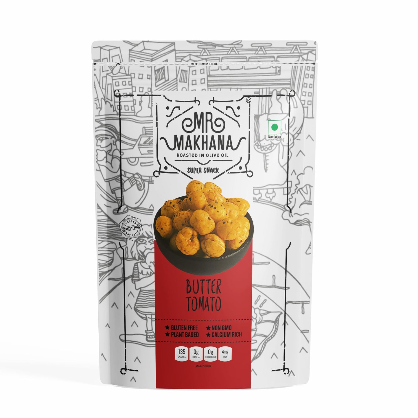 Mr Makhana Butter Tomato Flavored Makhana | Super Snack | Roasted | 2.65Oz (75G) Family Size