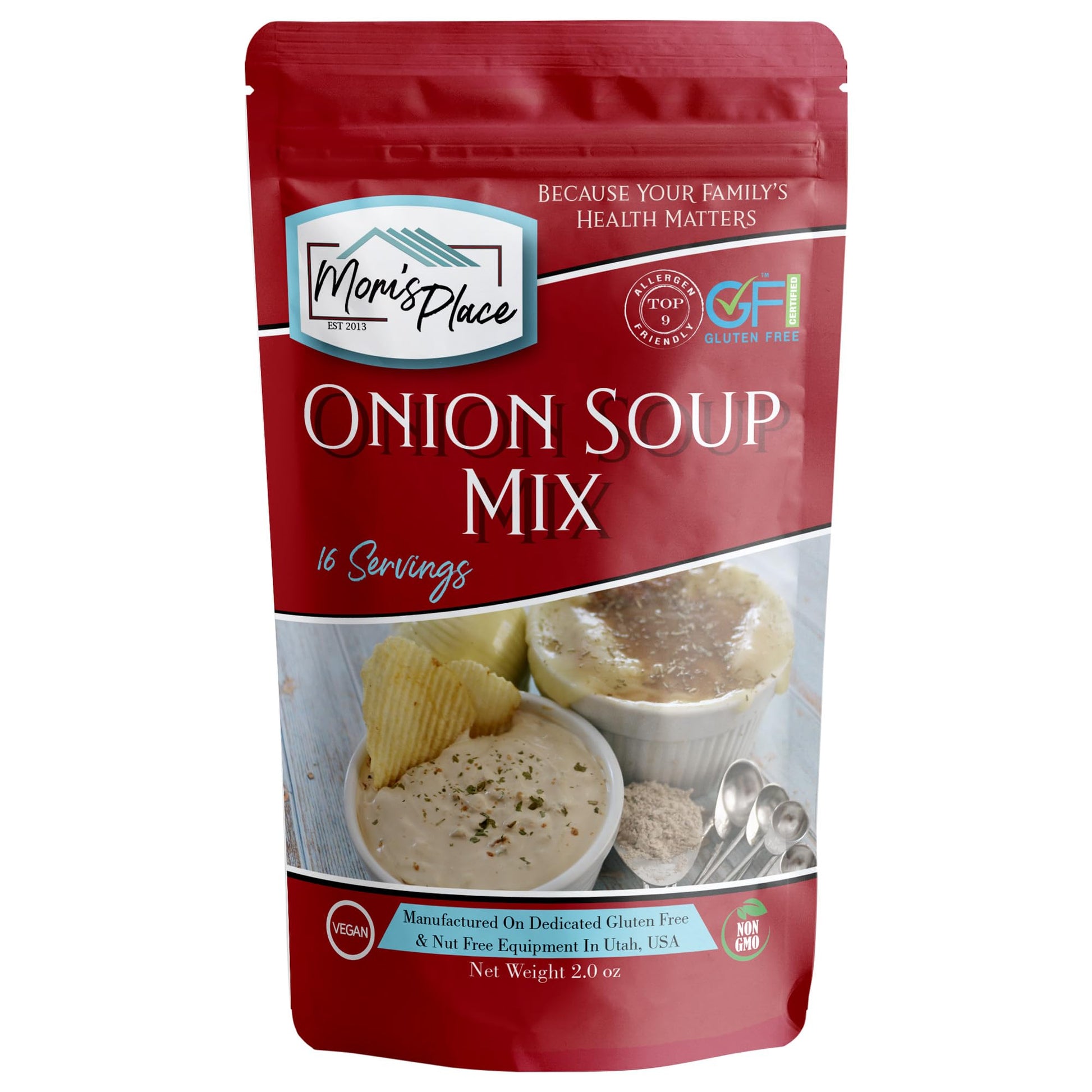Moms Place Gluten-Free Onion Soup Mix or Chip Dip, Nut Free, Soy Free, Vegan, Dairy Free, 16 servings, 2.0 oz