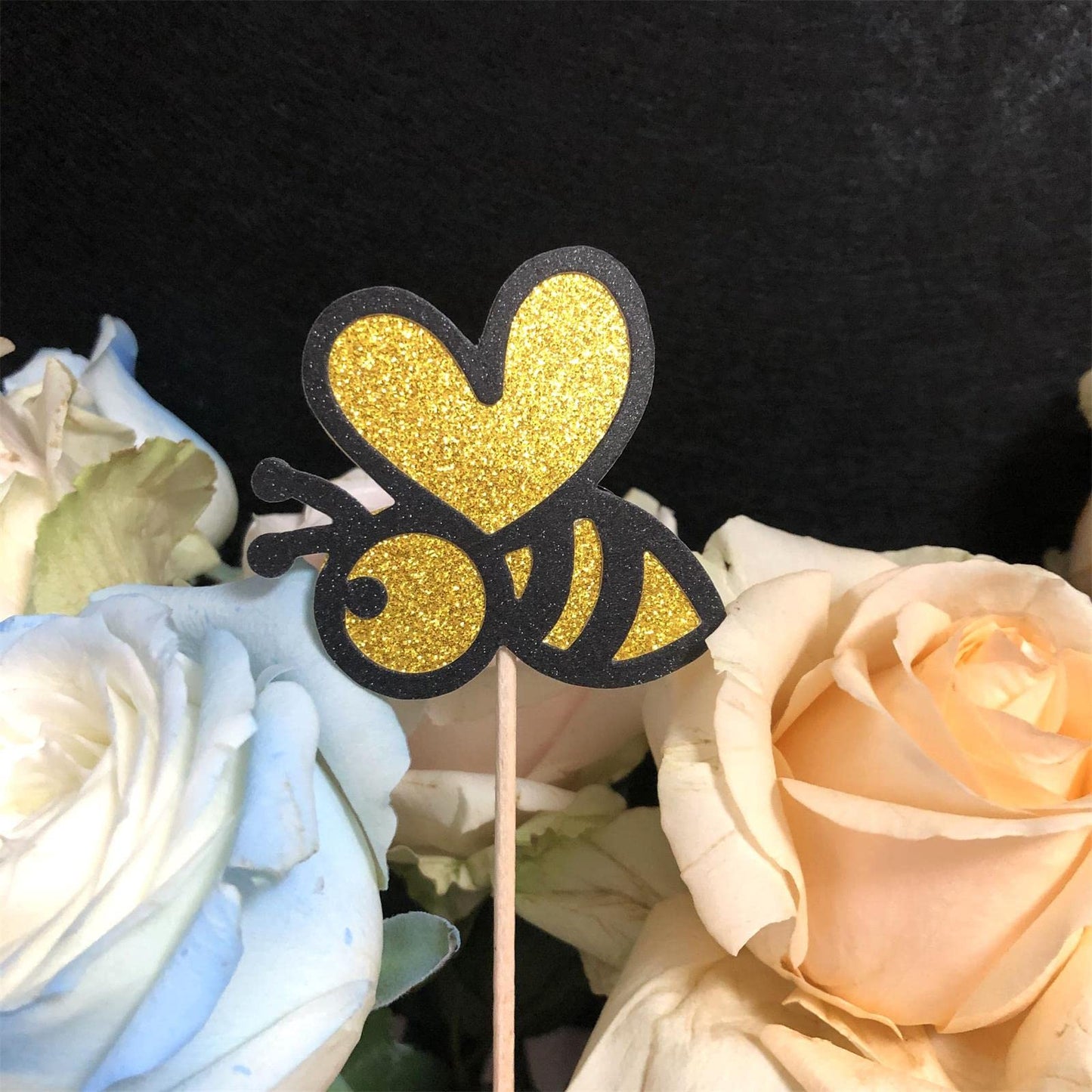 30-pack Glitter New Bumble Bee Cupcake Toppers, Baby Bee Gender Reveal Baby Shower Birthday Party Cake Decorations Supplies
