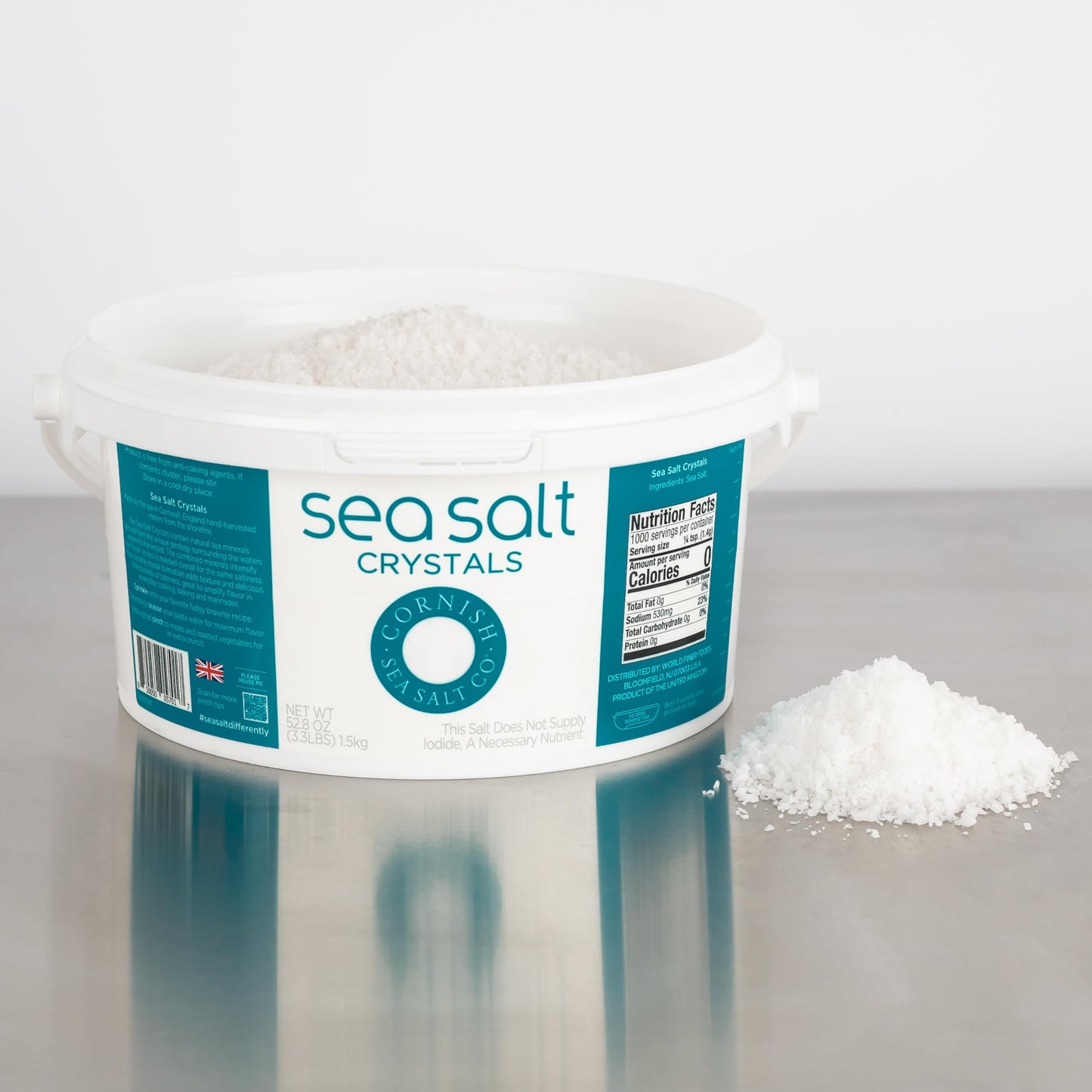 Cornish Sea Salt Mineral Crystals, Hand-Harvested, 52.8 oz Resealable Tub, Pack of 2