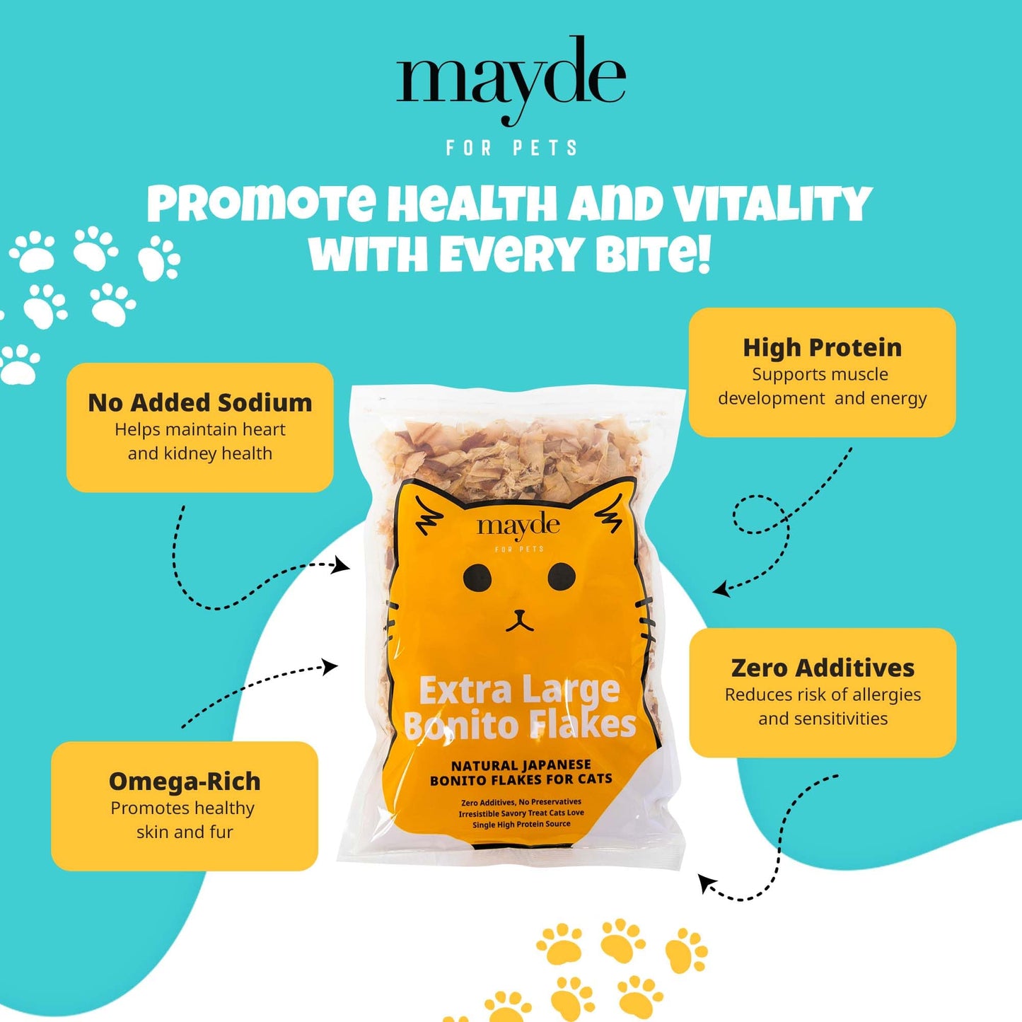 Mayde Bonito Flakes For Cats & Dogs, All-Natural High-Protein Treats, Extra Large 4Oz Bag, 2-Pack