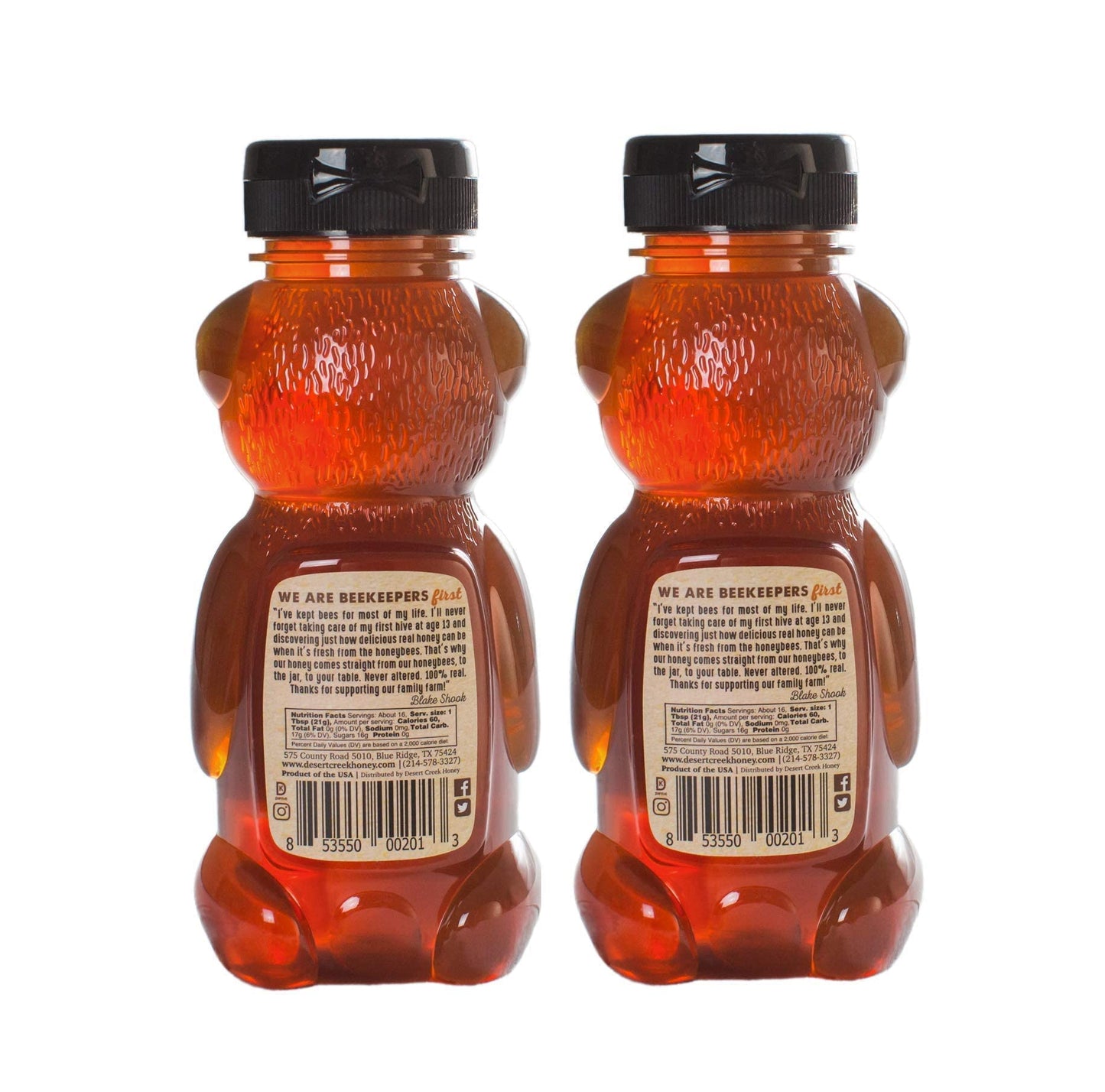 Desert Creek Honey, Honey Bears Containing Raw, Unfiltered, Unpasteurized Texas Honey, 12 Ounce (Pack Of 2)