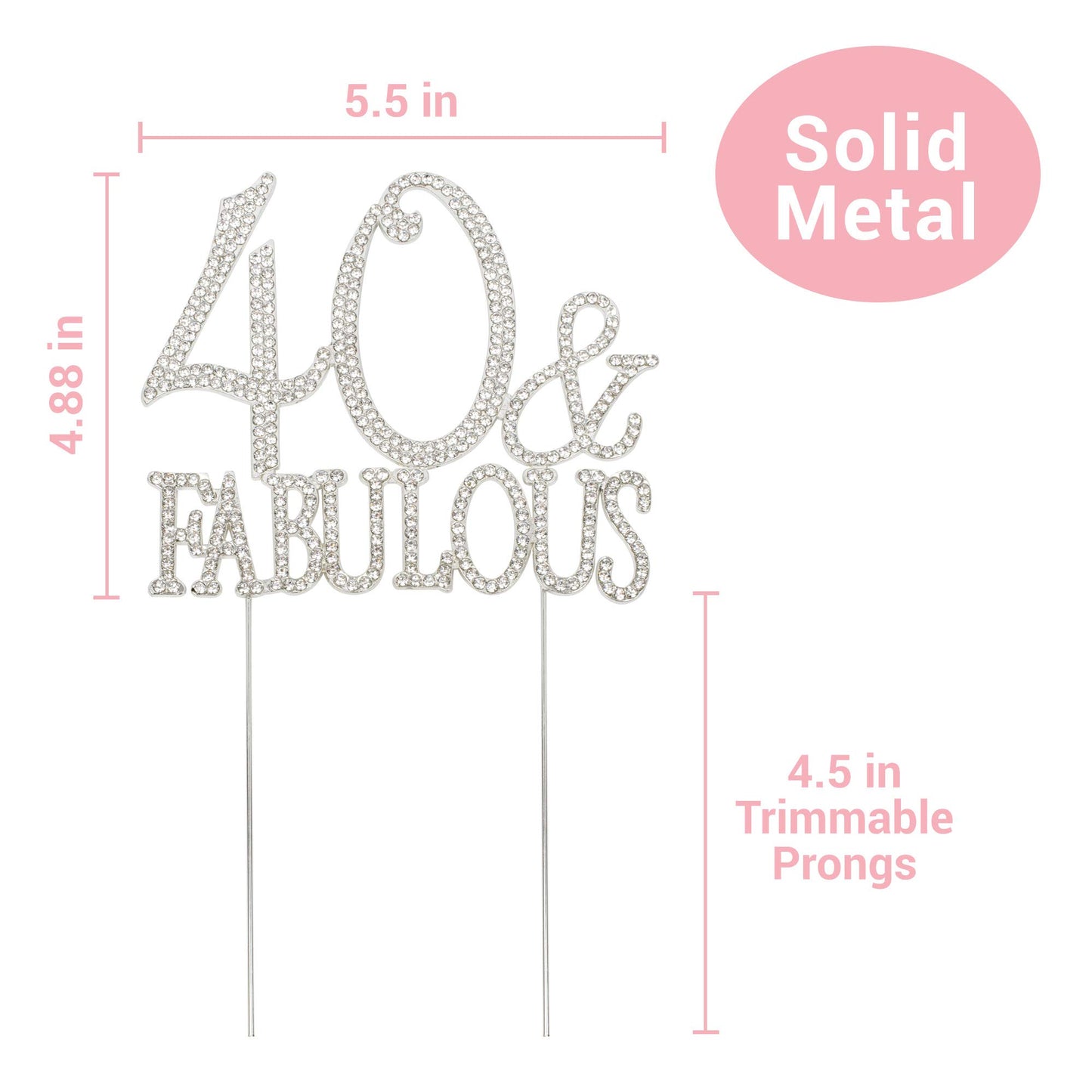 Crystal Creations 40 Cake Topper - Premium Silver Metal, Sparkly Rhinestone, 1 Count