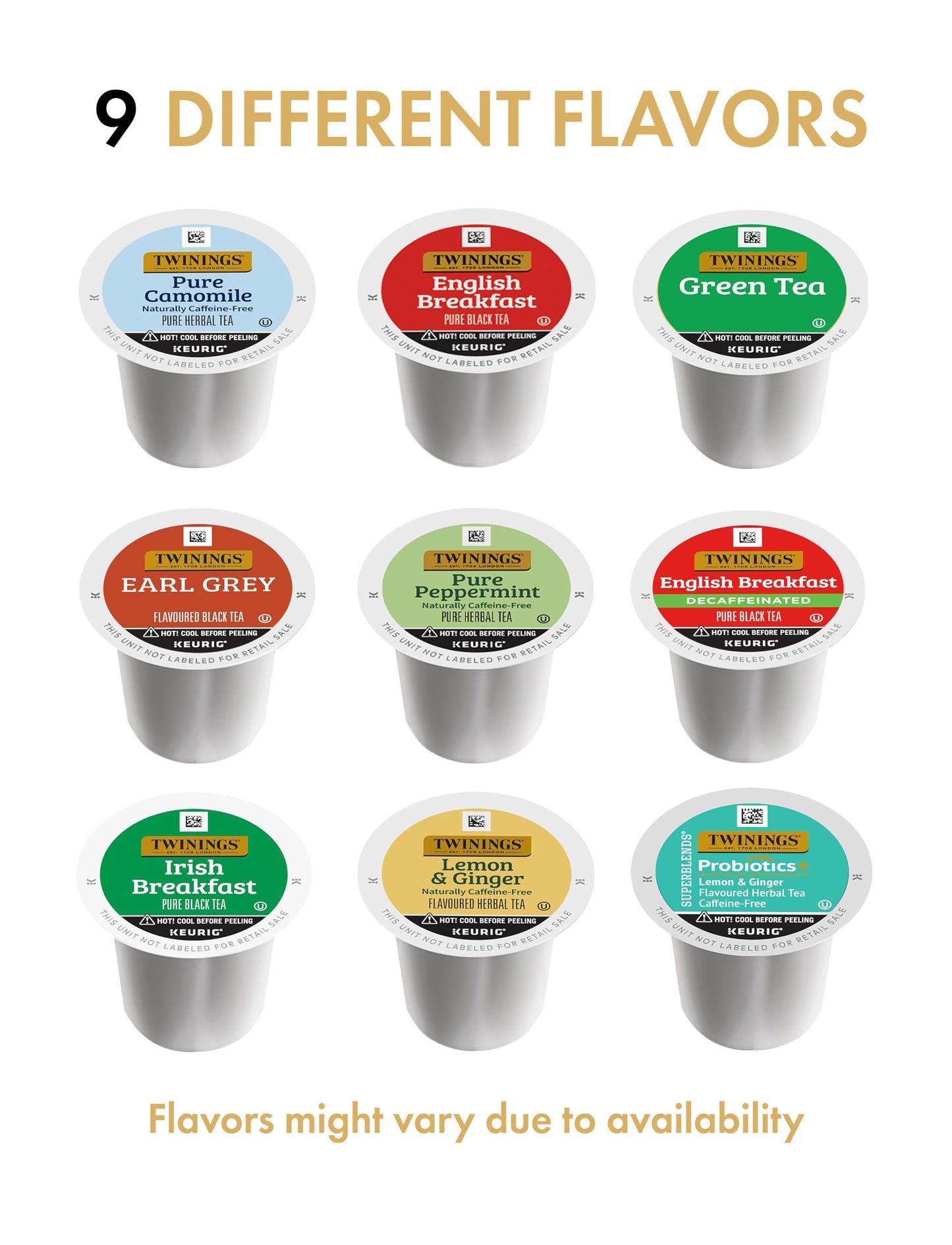 Twinings Tea K Cup Pod Sampler Variety Box, 24 Count, 9 Flavors for Keurig, Includes Black, Green, Herbal, Decaffeinated Teas