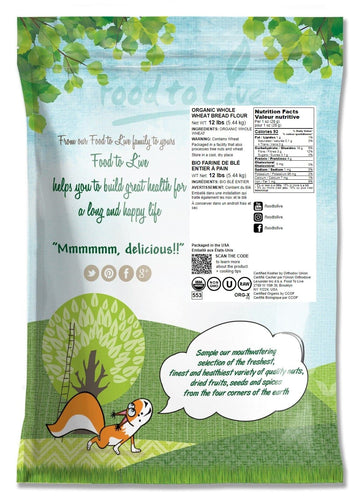 Food To Live Organic Whole Wheat Bread Flour, 12 Pounds - Whole Grain, Unbleached, Non-Gmo, Kosher, Unbromated, Raw, Vegan, Bulk