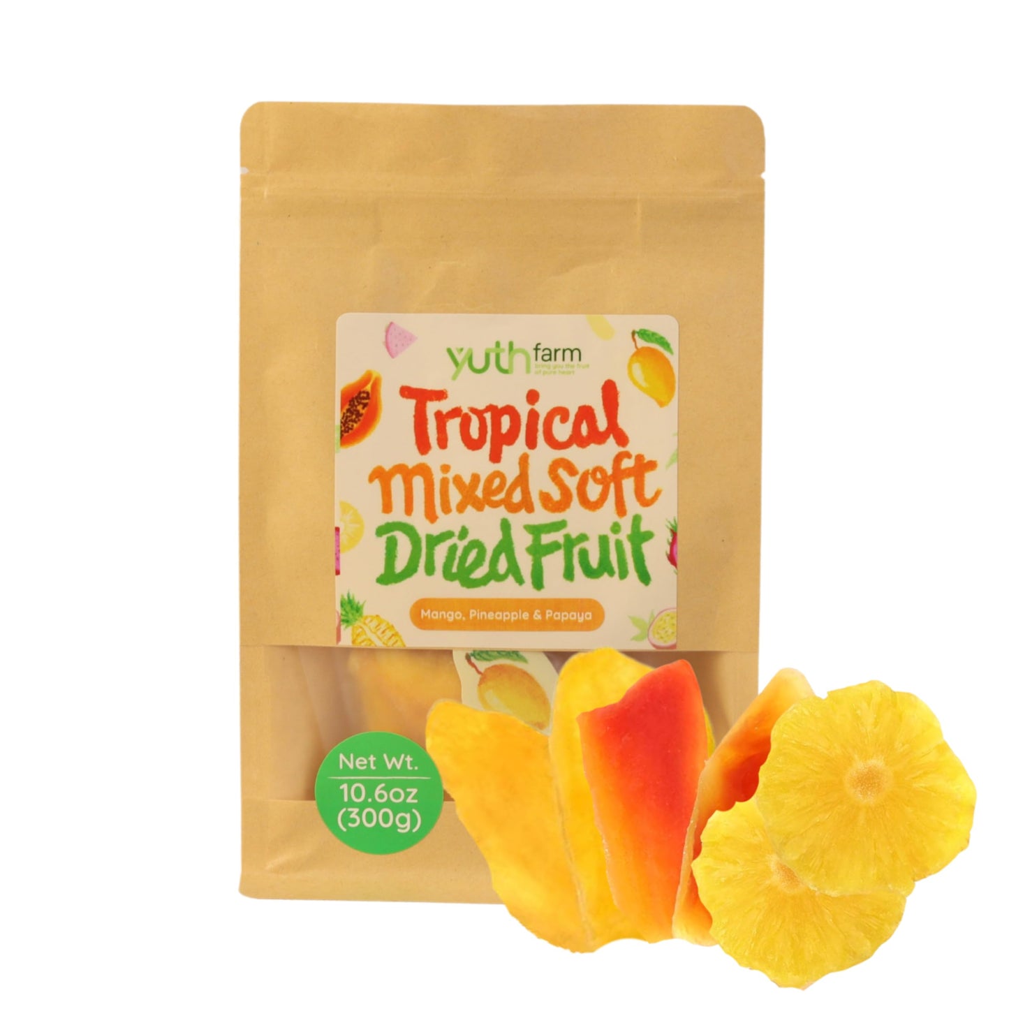 Yuth Farm Natural Soft Dried Fruit Gift Set 300G (10.6 Oz) (Tropical Mixed (Mango, Pineapple, Papaya))