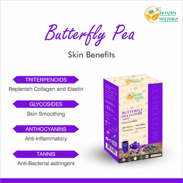 Herbs Botanica Dried Butterfly Pea Flowers For Tea Premium Herbal Tea 100% Clitoria Ternatea Flower Non Toxic, Vegan, Caffiene F