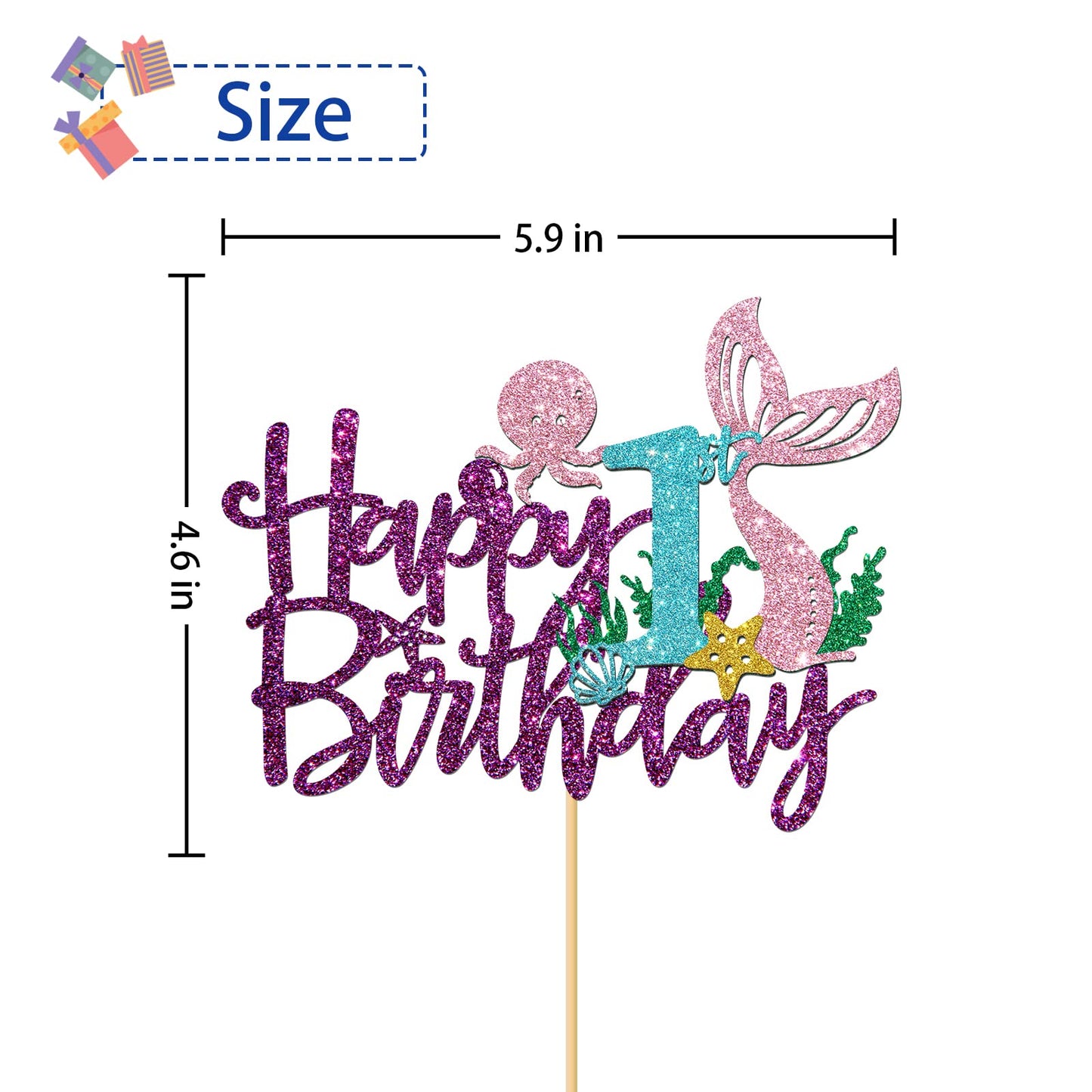 Roadsea Mermaid Happy 1St Brithday Cake Topper - Under The Sea Theme Girl Kid First Birthday Cake Supplies/Ocean World One Merma