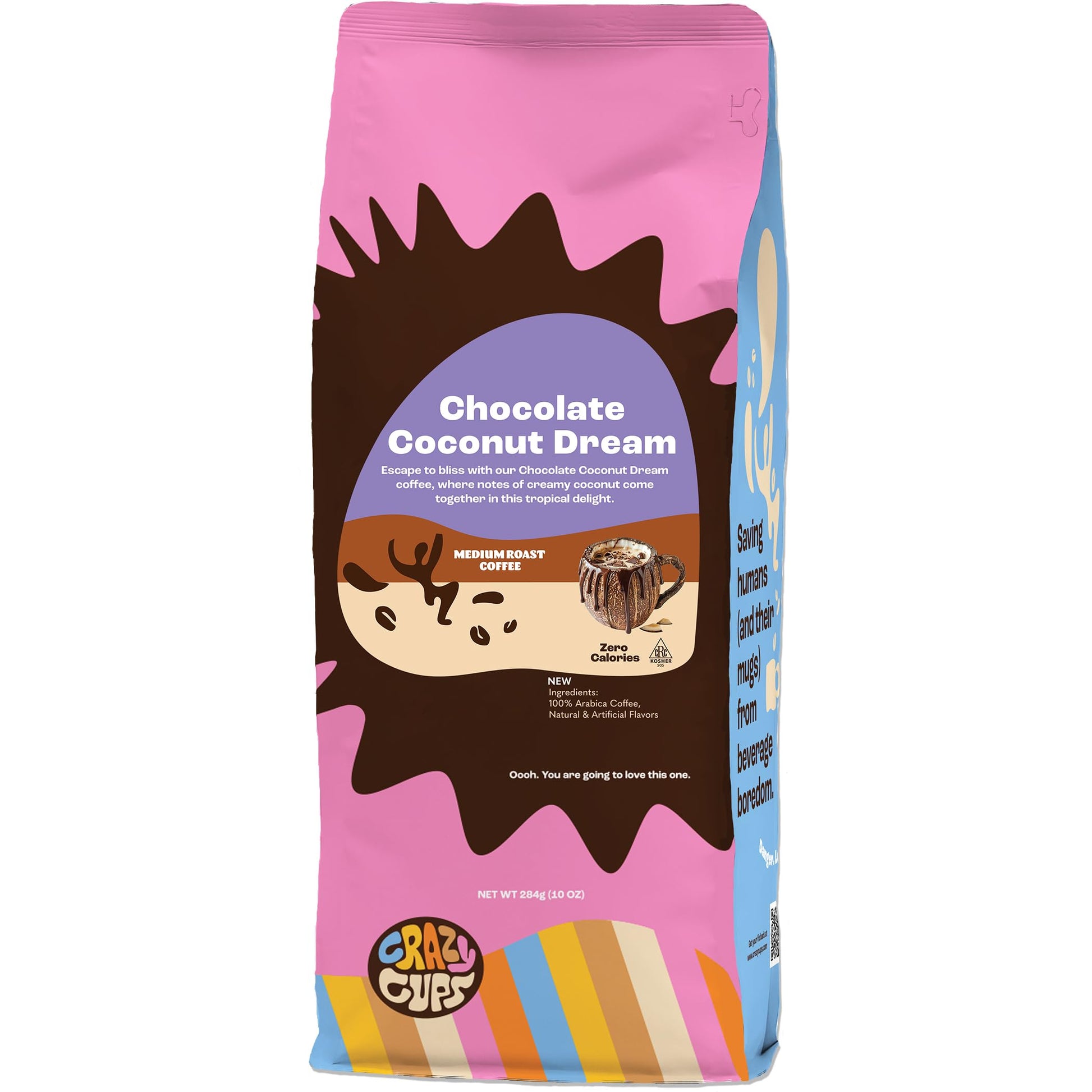 Crazy Cups Flavored Chocolate Ground Coffee  Chocolate Coconut Dream Coffee In 10 Oz Bag  For Brewing Hot Or Iced