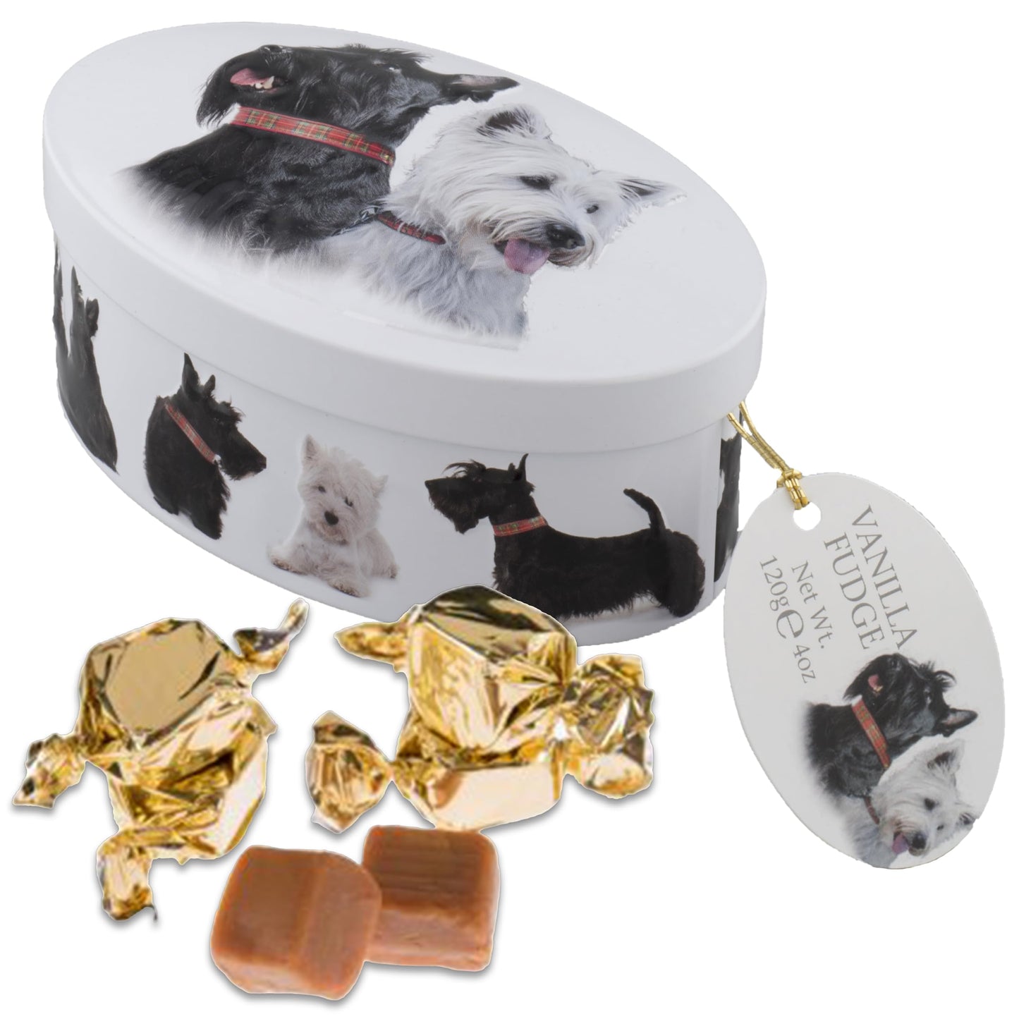 Gardiners of Scotland Handmade Fudge, Scottie Dog Vanilla, 120g Oval Tin