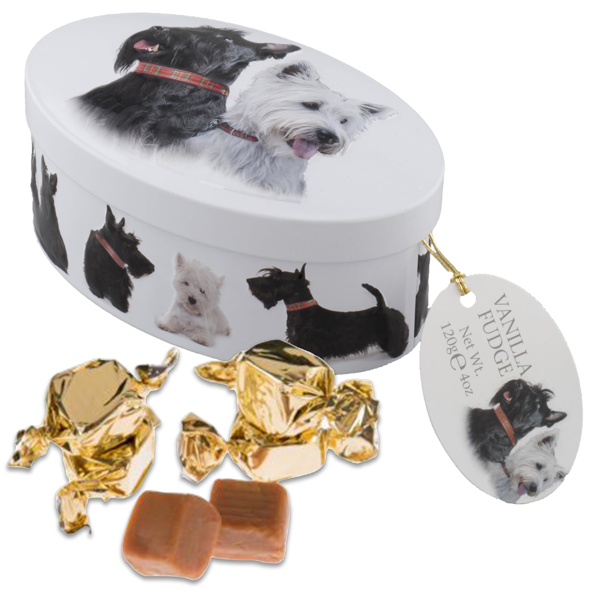 Gardiners of Scotland Handmade Fudge, Scottie Dog Vanilla, 120g Oval Tin