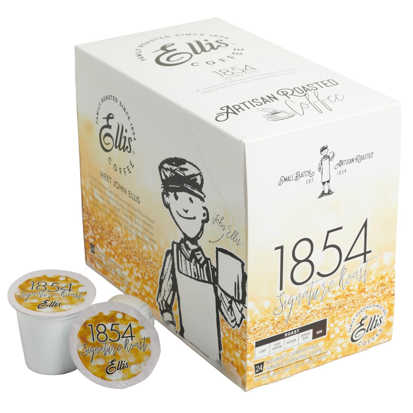 ELLIS COFFEE Single Serve Coffee Pods - 1854 Dark Roast, 24 Ounce (Pack of 1) - Compatible with K-cups and Keurig 2.0 Brewers