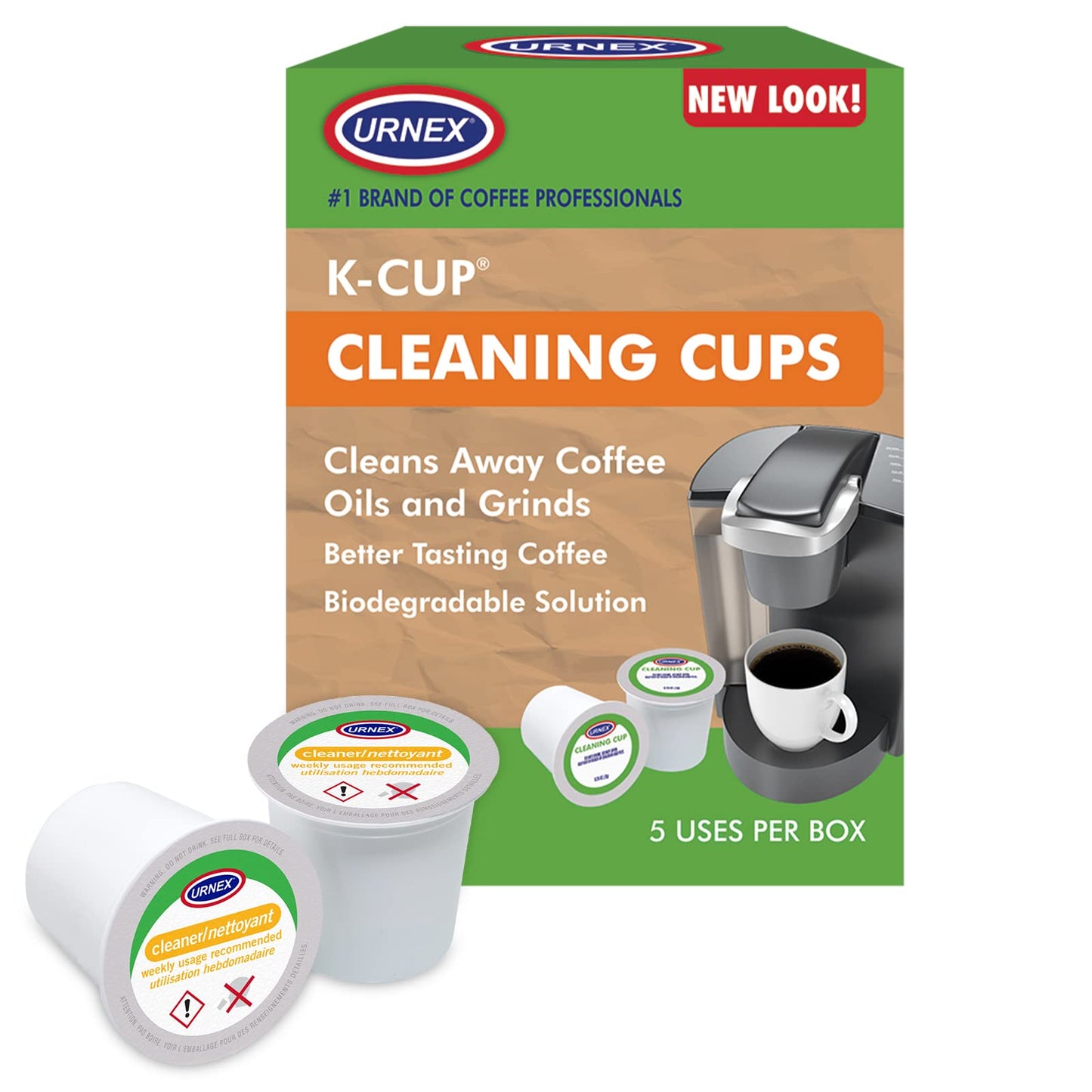 Urnex Cleaning Pods - Compatible with Keurig 1.0 & 2.0 - 5 Pods - Plastic - 4 Ounce (Pack of 1) - White
