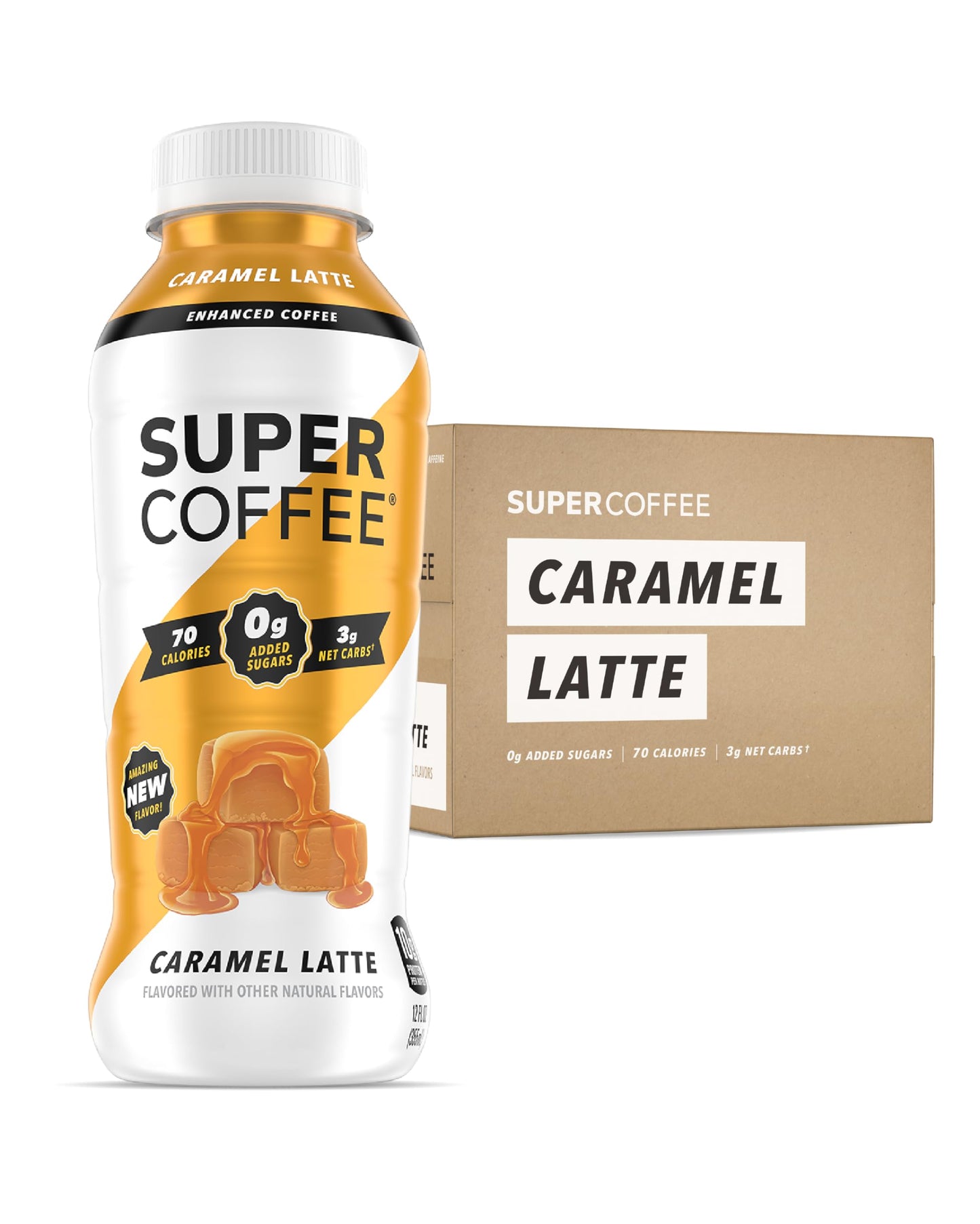SUPER COFFEE Iced Keto Coffee, 10g Protein, 0g Added Sugar, Caramel, 12 Fl Oz (Pack of 12)