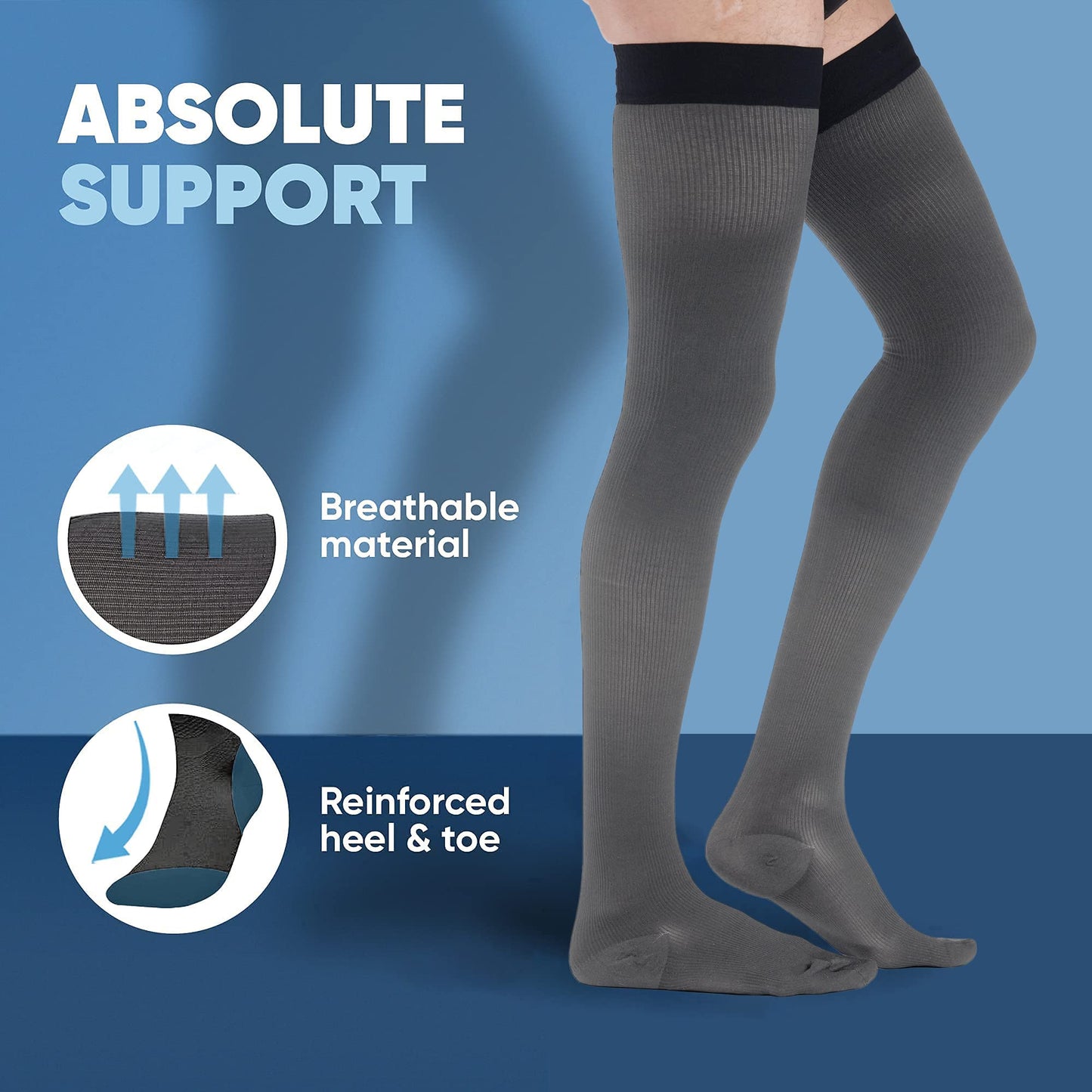5Xl Plus Size Compression Thigh High Socks For Men 20-30Mmhg - Mens Wide Graduated Compression Stockings Hose For Improving Circ