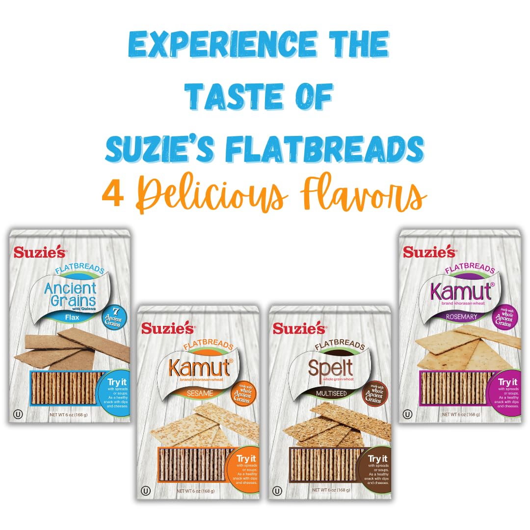 Suzies 7 Ancient Grain Flatbread Crackers| Pack of 12 | Low-Fat & Vegan, Kosher, Whoelgrain | Healthy Snack Option | 4.5 oz eac