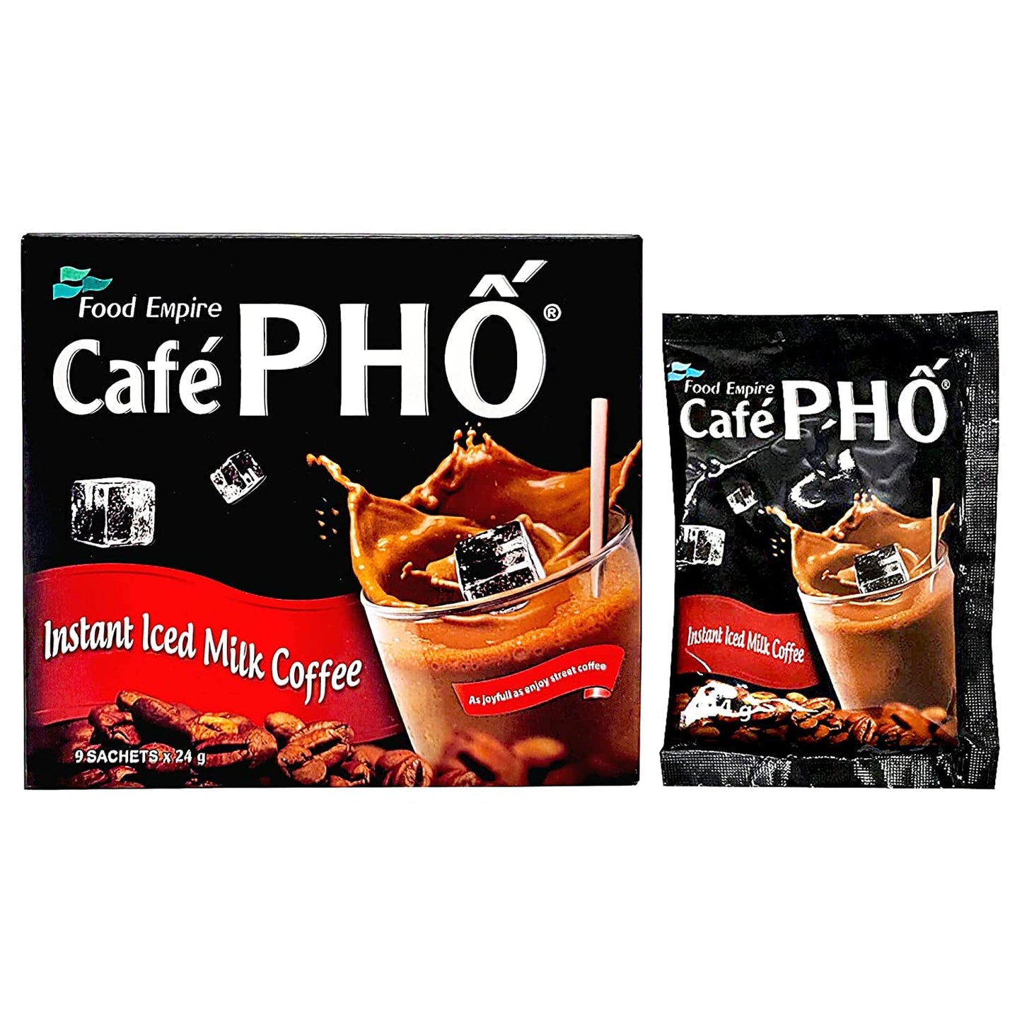 Cafe Pho Vietnamese 3In1 Instant Coffee Mix, Iced Milk Coffee, Cafe Sua Da, Single Serve Coffee Packets, Box Of 9 Sachets, Pack