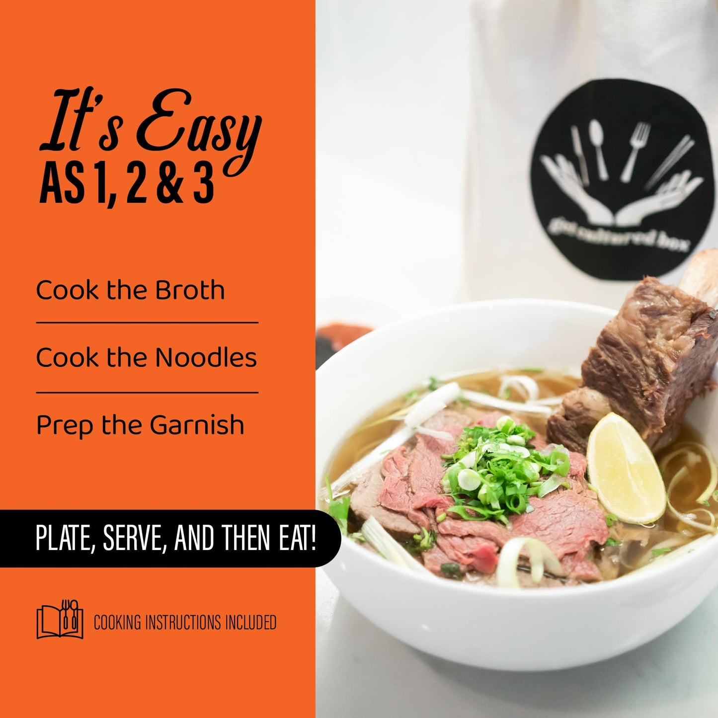Get Cultured Box Diy Beef Pho Kit (Ph? B), Make Authentic Vietnamese Beef Noodle Soup Broth, Includes Herb Bag, Rice Noodles, 1