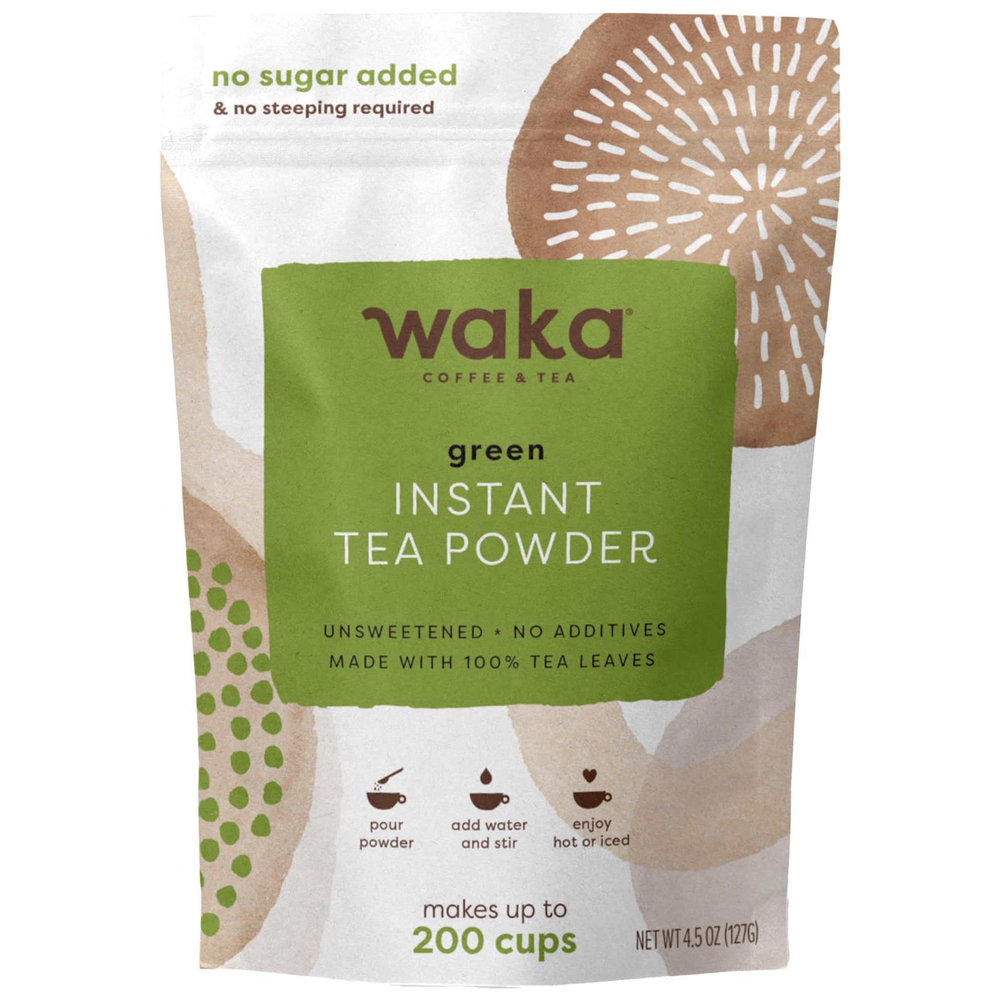 Waka Instant Green Tea Mix, Classic - 100% Tea Leaves, No Additives, Unsweetened Tea Powder In Bulk Pouch - Easy Quick Hot And I