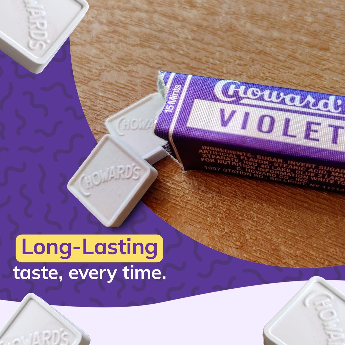 Choward's Violet Mints Candy - 6 Pack (15 Mints Each) | Nostalgic Bold Flavor for Snacks, Travel, Sharing & Gifting | Blue, Red, Violet