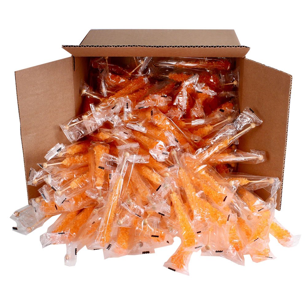 Espeez Extra Large Rock Candy Sticks, 144 Individually Wrapped Orange Party Favors