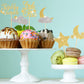 Henoyso Cupcake Toppers 48 Pcs Glitter Star and Moon Picks Gold Silver Bamboo Cardstock Baby Shower Wedding Party Decorations