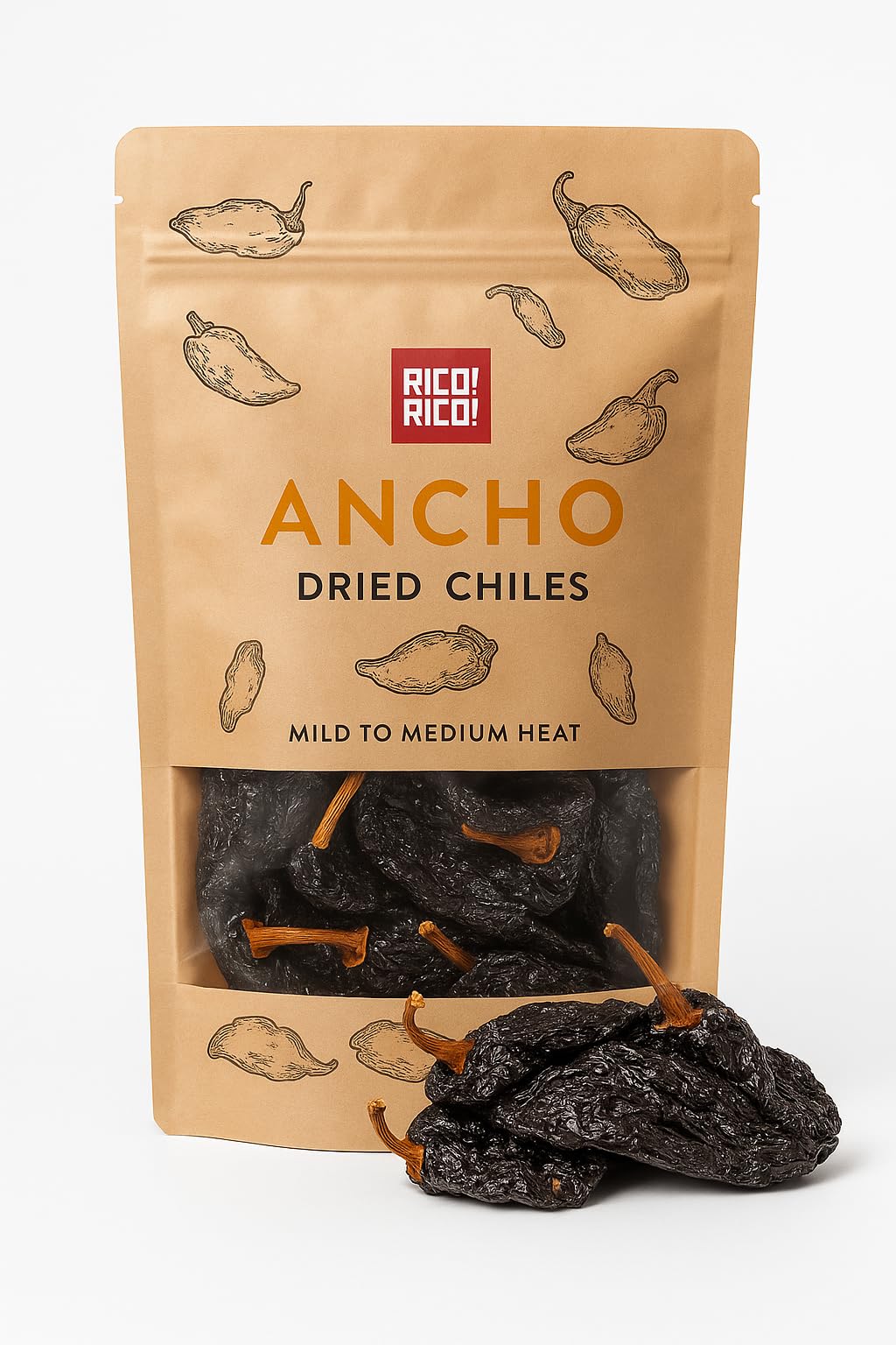Rico Rico Dried Ancho Chile Peppers 16 Oz - Top-High Standardncho Chiles Secos For Authentic Mexican Recipes - Mild To Medium Heat  Resealable Bag
