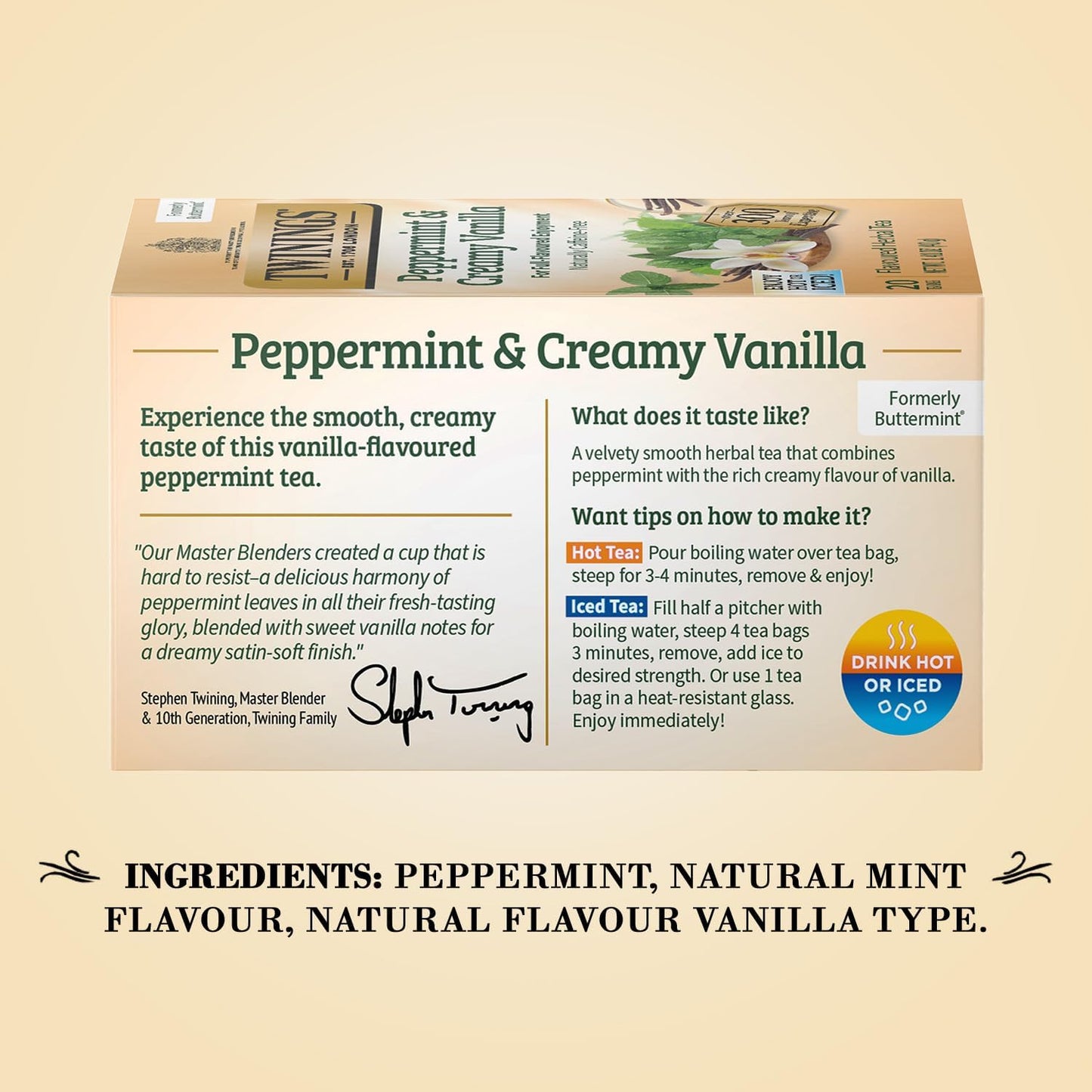 Twinings Peppermint & Creamy Vanilla Herbal Tea, Naturally Caffeine-Free, 20 Count (Pack of 2)