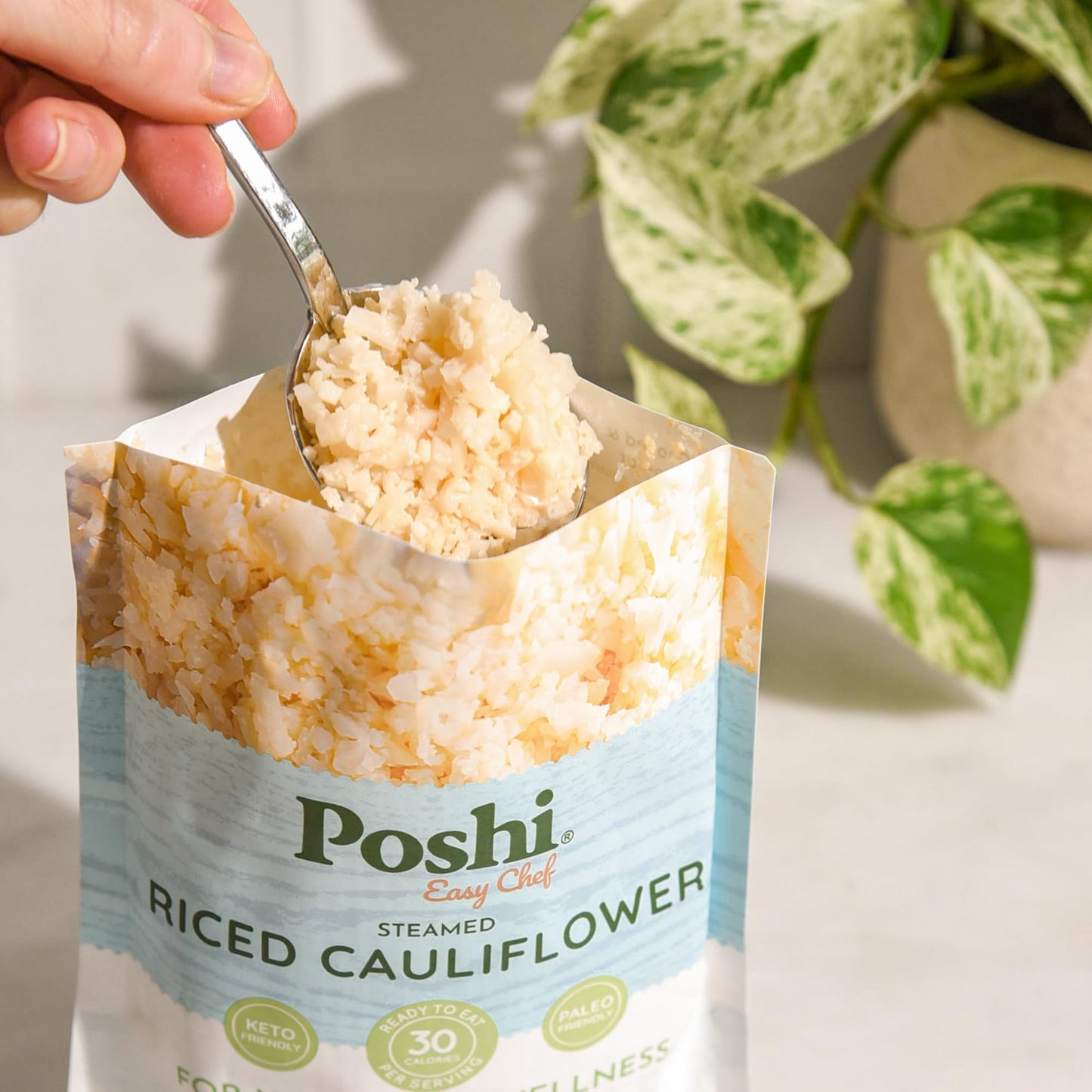 Poshi Riced Cauliflower | All Natural, Fully Cooked, Ready To Eat, Non-Gmo, Low Calorie + Carb, Gluten Free, Vegetable Rice, Mea