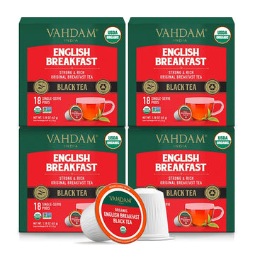 Vahdam, Organic English Breakfast Black Tea K Cup (72 Pods) Caffeinated, Usda Organic Premium Black Tea Pods | Keurig Compatible, Strong & Robust | Bpa Free & Recyclable Pods, Single Serve