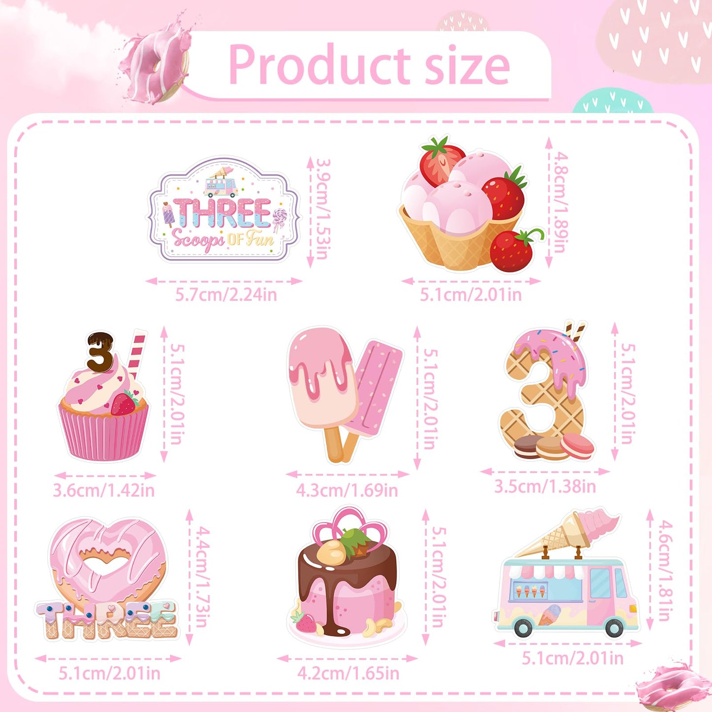 Ice Cream Birthday Party Decorations - Joybileefun 40Pcs Three Scoops Of Fun Birthday Decorations Cupcake Toppers 3Rd Birthday D