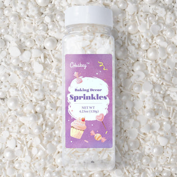 White Lovers Sprinkles For Cake Decorating 4.23Ounce - Sugar Mix Contains Heart & Flowers Pearl Sprinkles For Cupcake Toppers, I