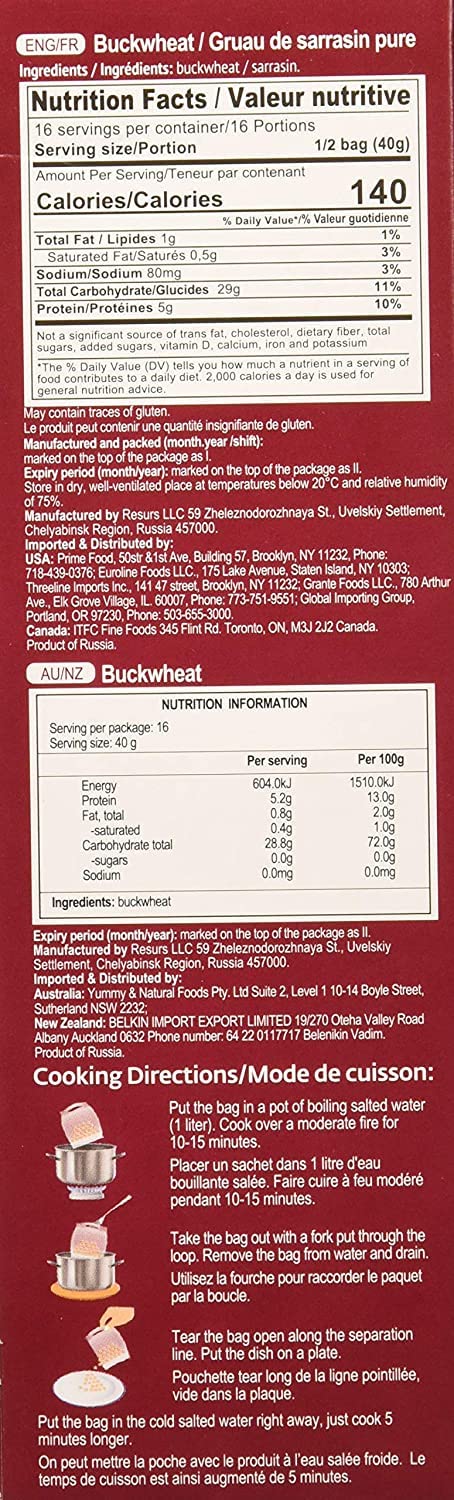 Uvelka Buckwheat Boil-In-Bag 8 Bags 80 Gr (Pack Of 2)