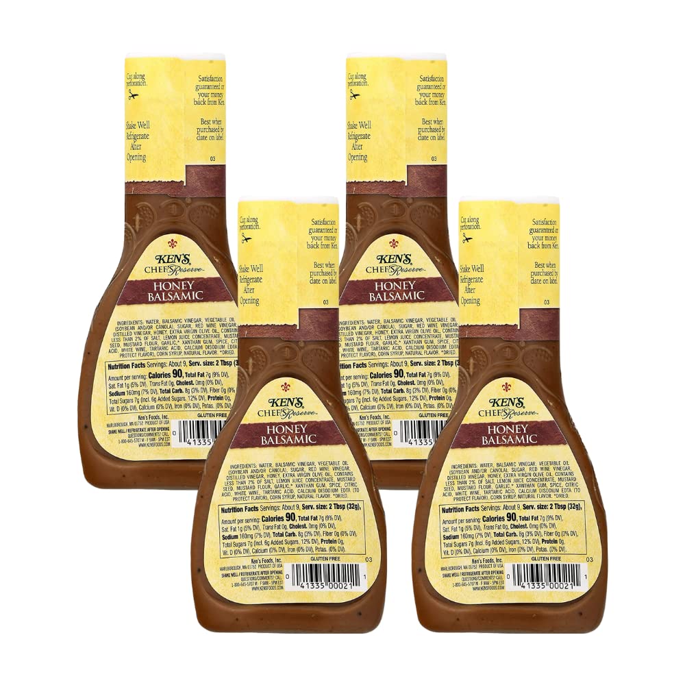 Ken'S Steak House Chef'S Reserve Honey Balsamic Dressing, 9 Oz (Pack Of 4)