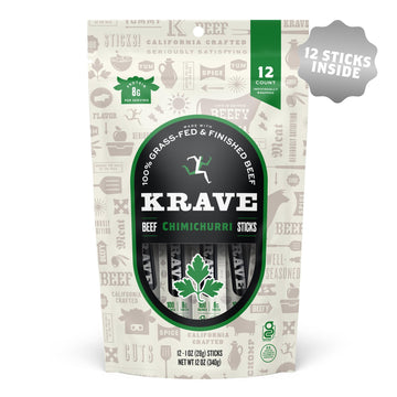 Krave, Beef Sticks, Chimichurri (1 Ounce Sticks, Pack Of 12) - 100% Grass Fed Beef, 100 Calories Per Stick, Good Source Of Prote