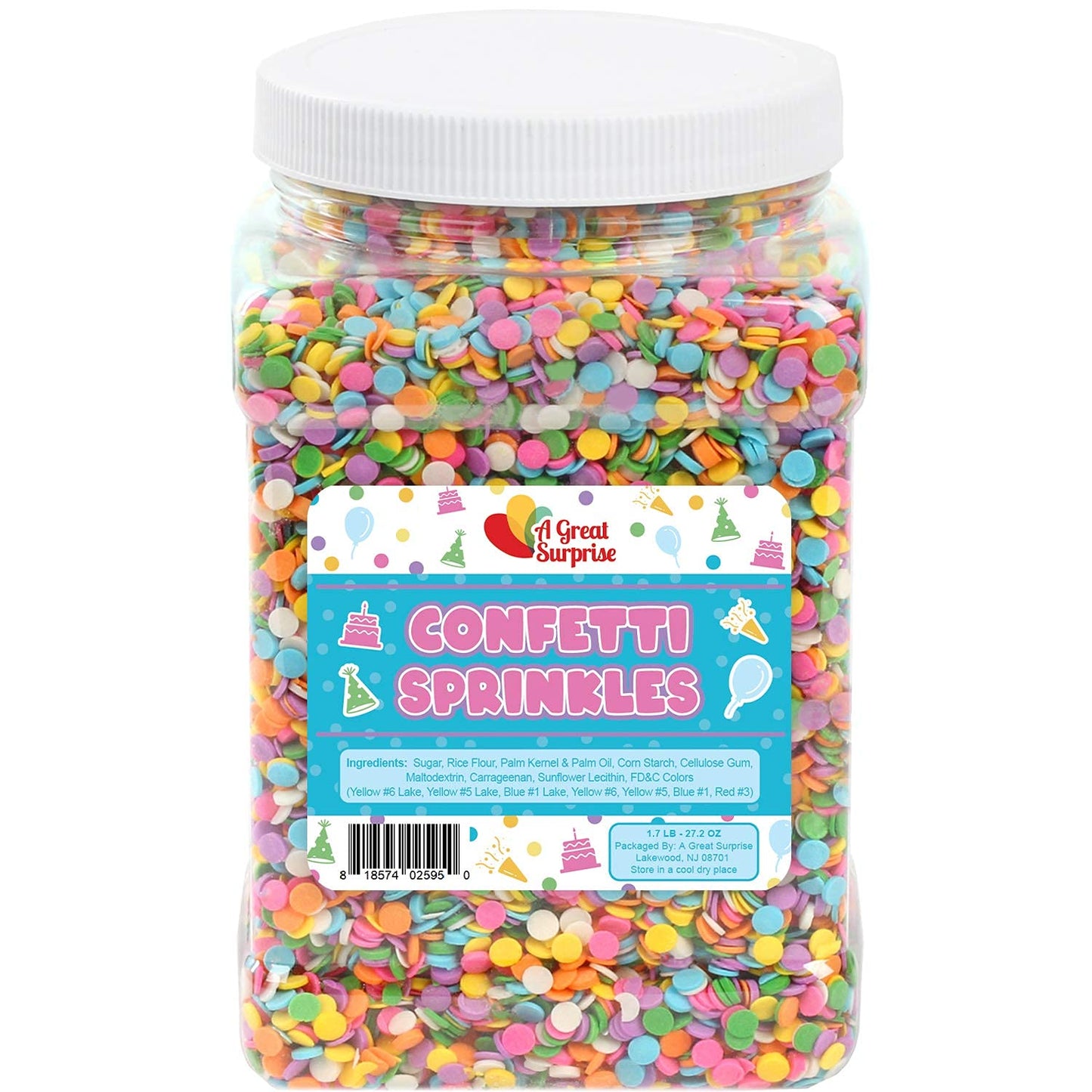 Rainbow Pastel Confetti Sprinkles - 1.7 Pounds - Birthday Pastel Quins - Flat Round Sprinkles - Pastel Candy Quins For Ice Cream, Cookies, Cupcakes, Cake Decorating