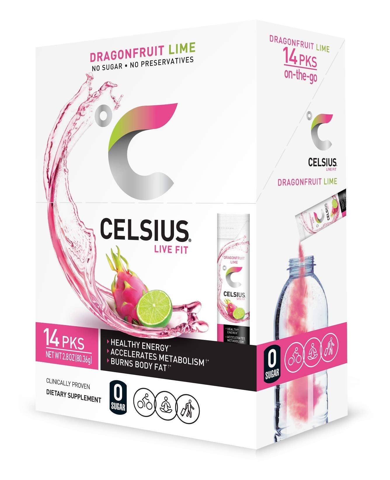CELSIUS On-the-Go Powder Stick, Combo Pack of Dragonfruit Lime and Cranberry Lemon, 28 Piece Assortment