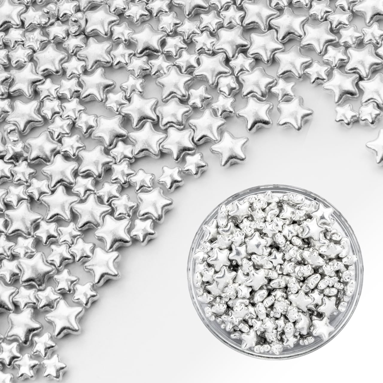 Dazzjoy Edible Silver Star Sugar Sprinkles, 4.23oz, Mix Size, Candy Star Sprinkles for Cake Decorations and Cupcake Toppers, Ice